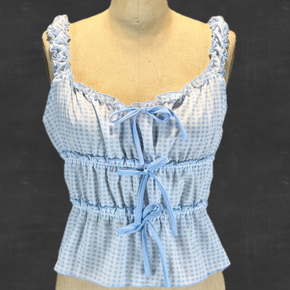 Sugar Kiss picnic gingham check tank top milkmaid prairie country ruffle bow tie